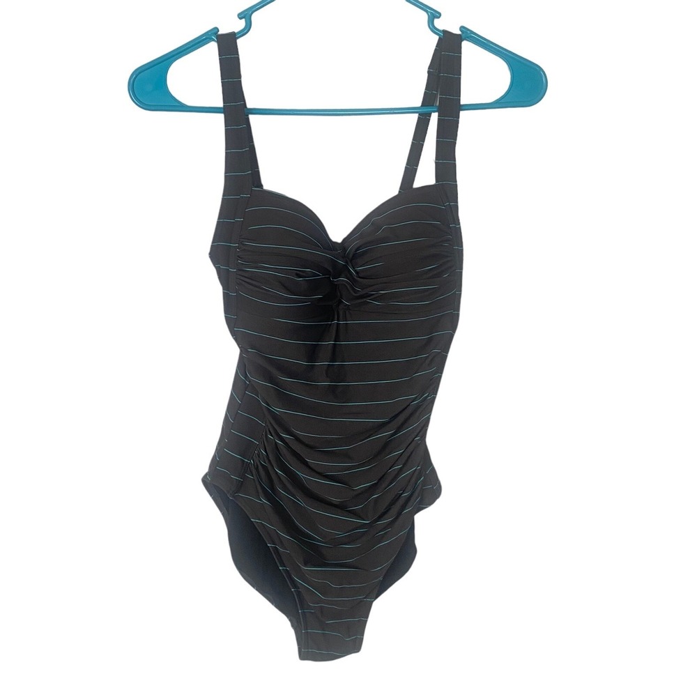 BOND-EYE‎ Australia Women One Piece Striped Swimsuit Sz 4 D/DD Dark Gray H-56